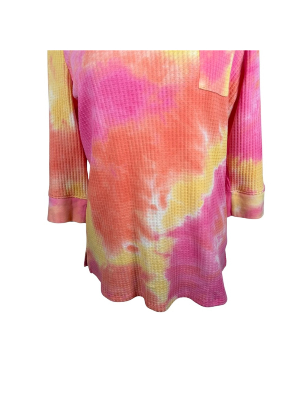 Belle by Kim Gravel Primabelle Waffle Knit Tie Dye Top 3/4 Sleeve Boho Size L - Picture 4 of 10